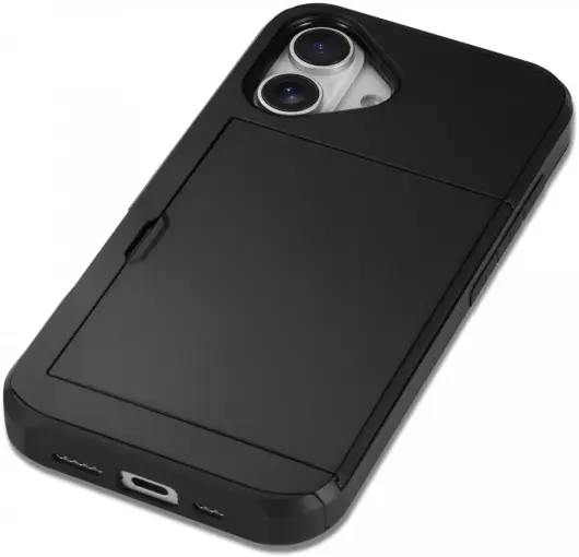 Apple iPhone 16 Plus Hoesje met Slider Kaarthouder Back Cover Zwart afbeelding 5