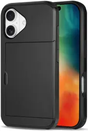 Apple iPhone 16 Plus Hoesje met Slider Kaarthouder Back Cover Zwart afbeelding