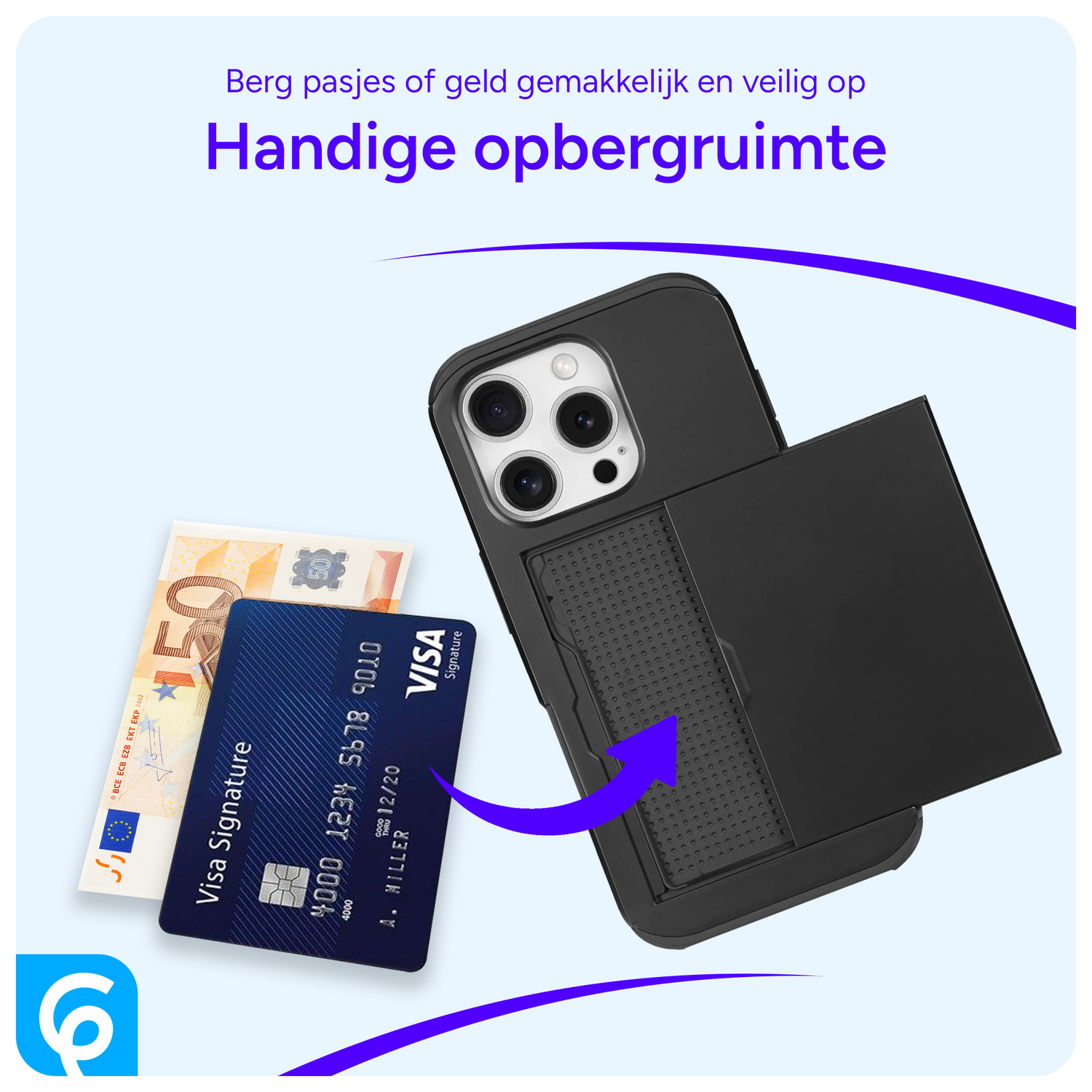 Apple iPhone 16 Pro Hoesje met Slider Kaarthouder Back Cover Zwart afbeelding 4