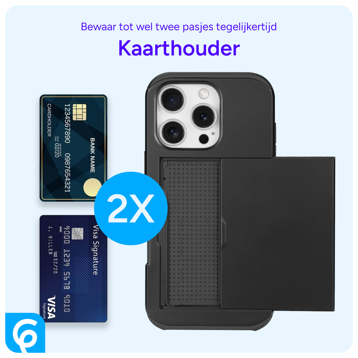 Apple iPhone 16 Pro Hoesje met Slider Kaarthouder Back Cover Zwart afbeelding 5