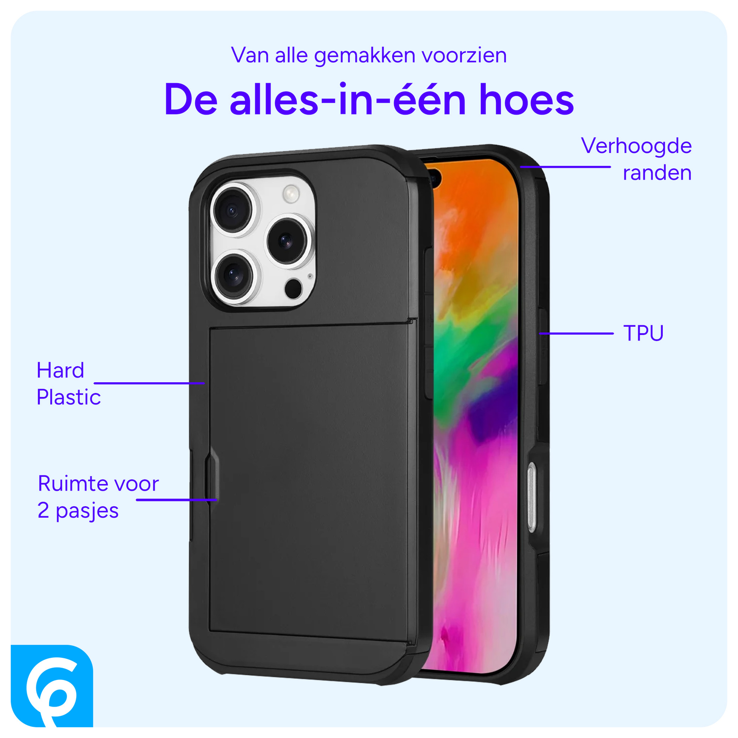 Apple iPhone 16 Pro Hoesje met Slider Kaarthouder Back Cover Zwart afbeelding 6