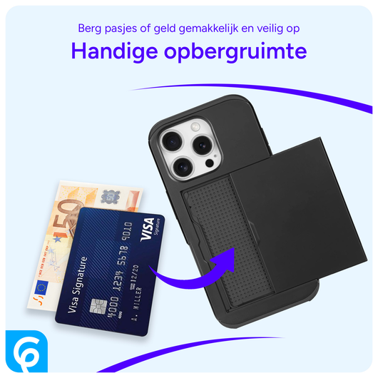 Apple iPhone 16 Pro Hoesje met Slider Kaarthouder Back Cover Zwart afbeelding 4