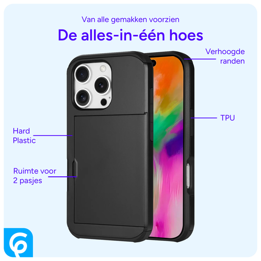 Apple iPhone 16 Pro Hoesje met Slider Kaarthouder Back Cover Zwart afbeelding 6