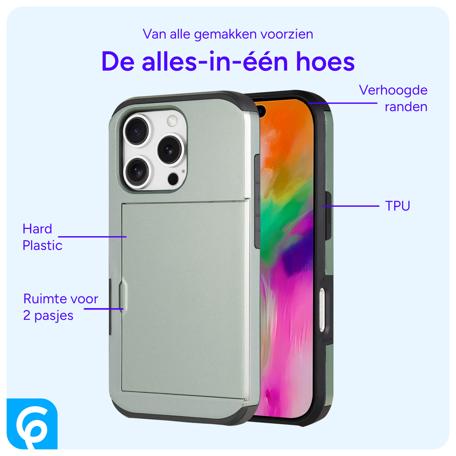 Apple iPhone 16 Pro Hoesje met Slider Kaarthouder Back Cover Groen afbeelding 3