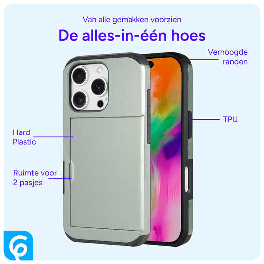 Apple iPhone 16 Pro Hoesje met Slider Kaarthouder Back Cover Groen afbeelding 3