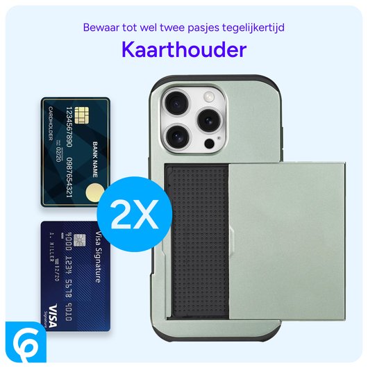 Apple iPhone 16 Pro Hoesje met Slider Kaarthouder Back Cover Groen afbeelding 5