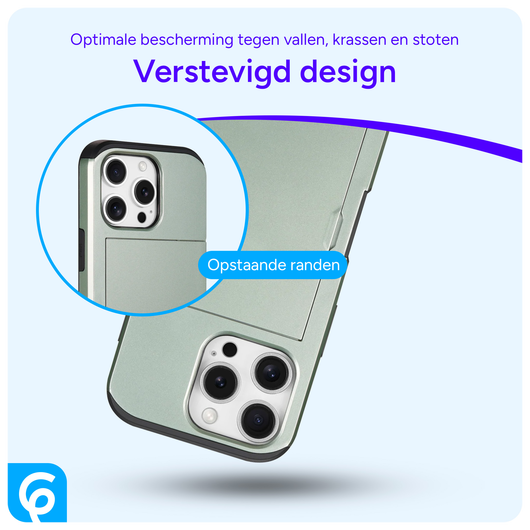 Apple iPhone 16 Pro Hoesje met Slider Kaarthouder Back Cover Groen afbeelding 2