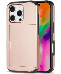 Apple iPhone 16 Pro Hoesje met Slider Kaarthouder Back Cover Roze