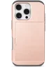 Apple iPhone 16 Pro Hoesje met Slider Kaarthouder Back Cover Roze