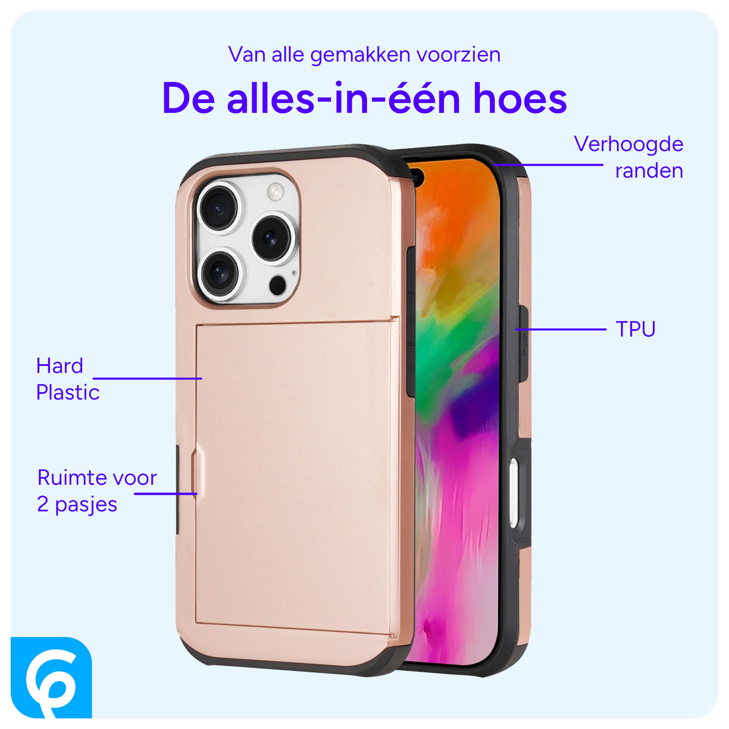Apple iPhone 16 Pro Hoesje met Slider Kaarthouder Back Cover Roze afbeelding 3