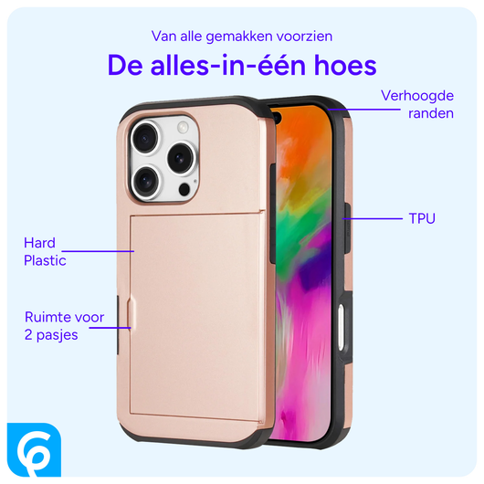 Apple iPhone 16 Pro Hoesje met Slider Kaarthouder Back Cover Roze afbeelding 3