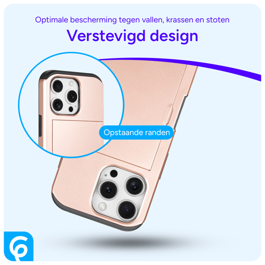 Apple iPhone 16 Pro Hoesje met Slider Kaarthouder Back Cover Roze afbeelding 2