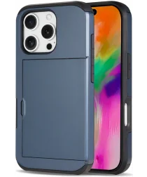 Apple iPhone 16 Pro Hoesje met Slider Kaarthouder Back Cover Blauw