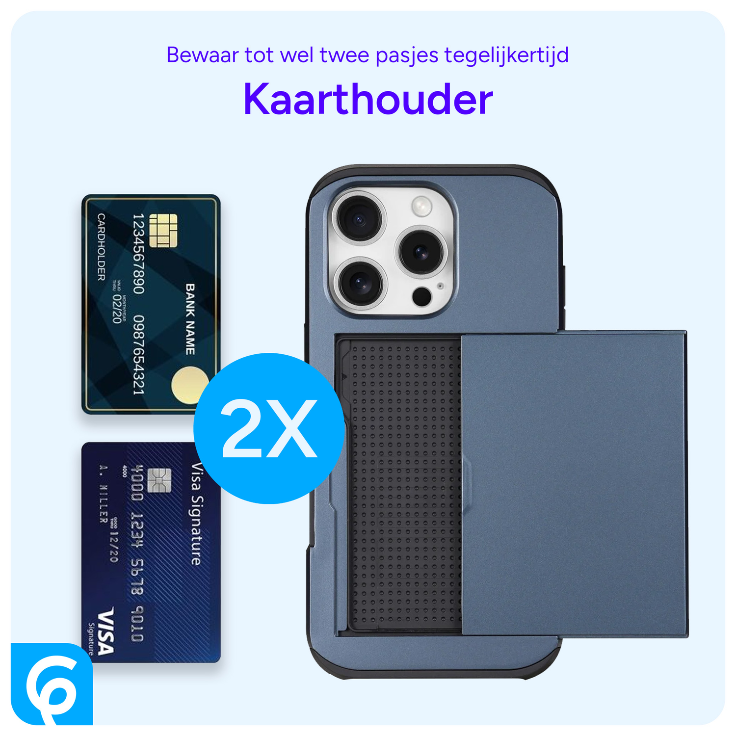 Apple iPhone 16 Pro Hoesje met Slider Kaarthouder Back Cover Blauw afbeelding 4