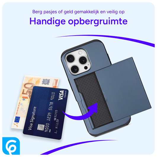 Apple iPhone 16 Pro Hoesje met Slider Kaarthouder Back Cover Blauw afbeelding 3