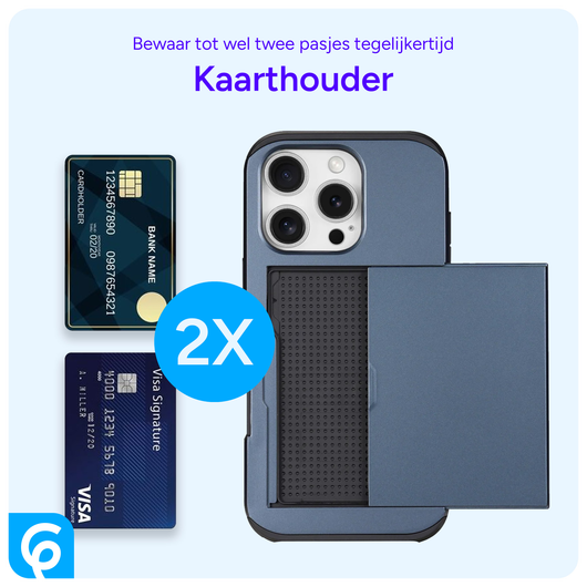 Apple iPhone 16 Pro Hoesje met Slider Kaarthouder Back Cover Blauw afbeelding 4