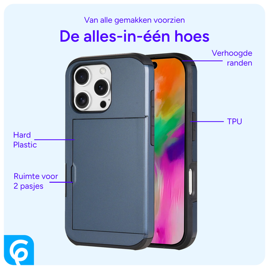 Apple iPhone 16 Pro Hoesje met Slider Kaarthouder Back Cover Blauw afbeelding 5