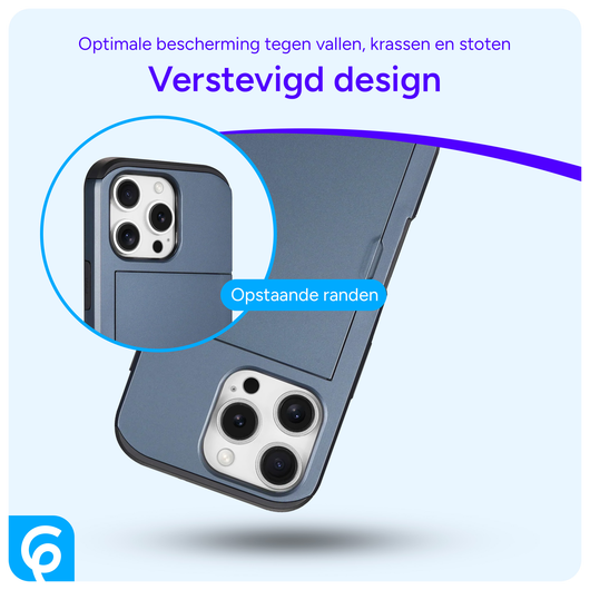 Apple iPhone 16 Pro Hoesje met Slider Kaarthouder Back Cover Blauw afbeelding 2