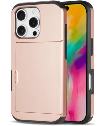 Apple iPhone 16 Pro Max Hoesje met Slider Kaarthouder Back Cover Roze