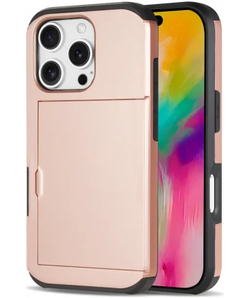 Apple iPhone 16 Pro Max Hoesje met Slider Kaarthouder Back Cover Roze Hoesjes