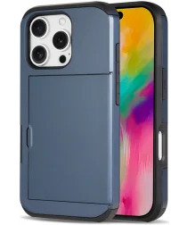 Apple iPhone 16 Pro Max Hoesje met Slider Kaarthouder Back Cover Blauw