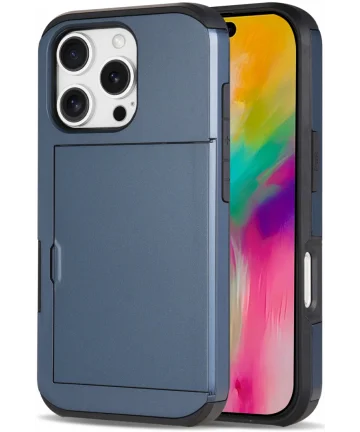 Apple iPhone 16 Pro Max Hoesje met Slider Kaarthouder Back Cover Blauw Hoesjes