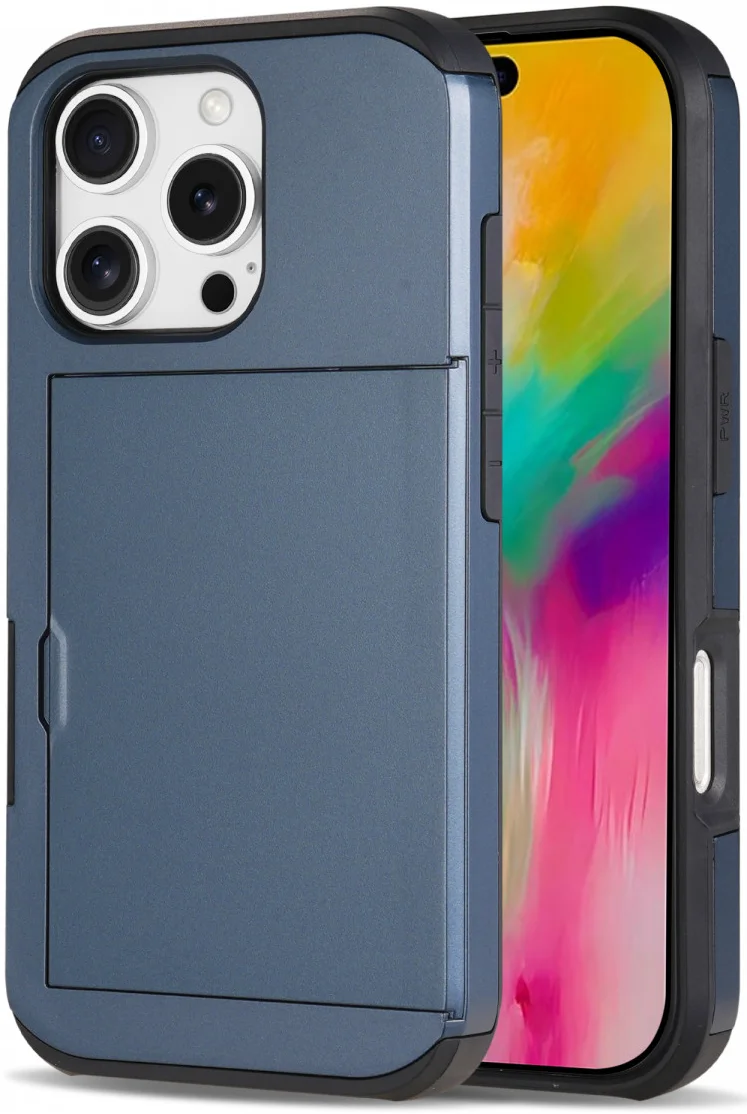 Apple iPhone 16 Pro Max Hoesje met Slider Kaarthouder Back Cover Blauw afbeelding 1