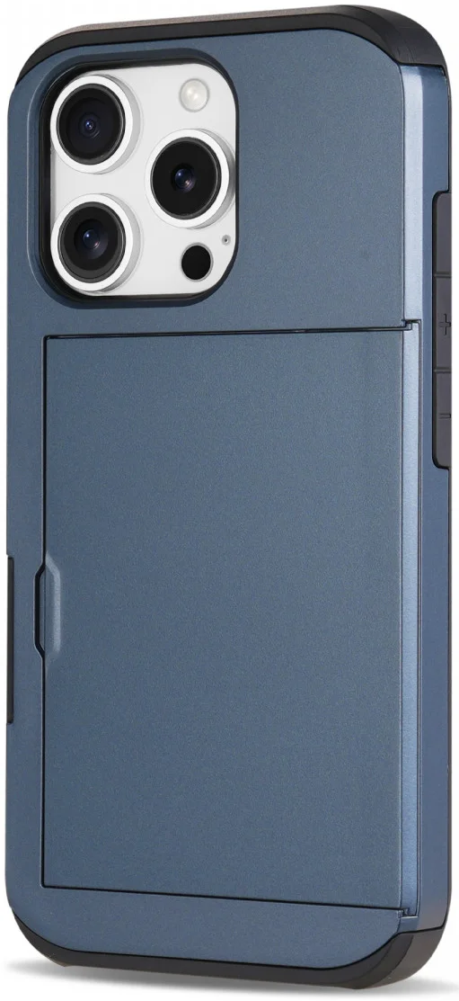 Apple iPhone 16 Pro Max Hoesje met Slider Kaarthouder Back Cover Blauw afbeelding 3