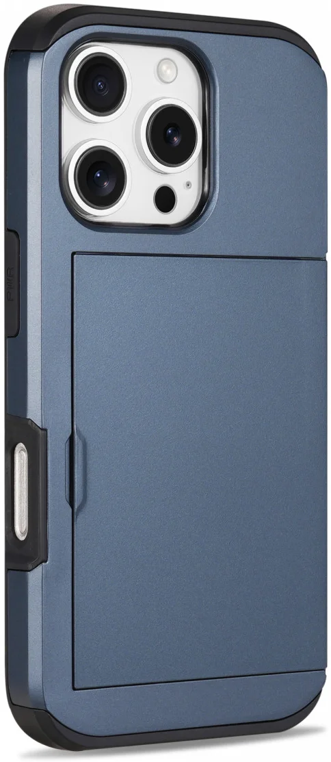 Apple iPhone 16 Pro Max Hoesje met Slider Kaarthouder Back Cover Blauw afbeelding 7