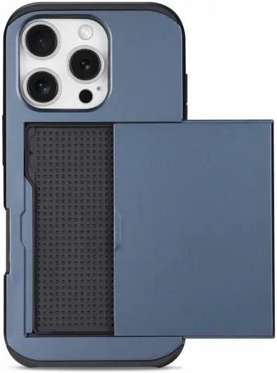 Apple iPhone 16 Pro Max Hoesje met Slider Kaarthouder Back Cover Blauw afbeelding 2