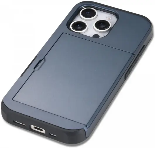Apple iPhone 16 Pro Max Hoesje met Slider Kaarthouder Back Cover Blauw afbeelding 5