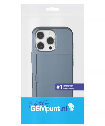 Apple iPhone 16 Pro Max Hoesje met Slider Kaarthouder Back Cover Blauw afbeelding 8