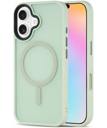 Apple iPhone 16 Hoesje met MagSafe Back Cover Matte Licht Groen Hoesjes