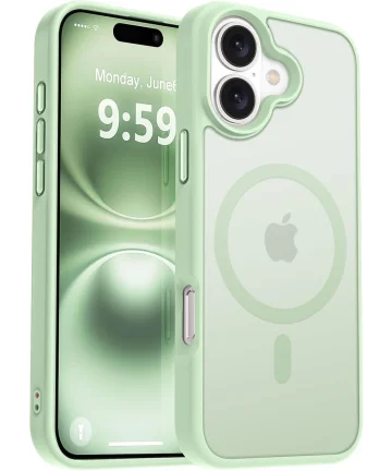 Apple iPhone 16 Hoesje met MagSafe Back Cover Matte Licht Groen Hoesjes