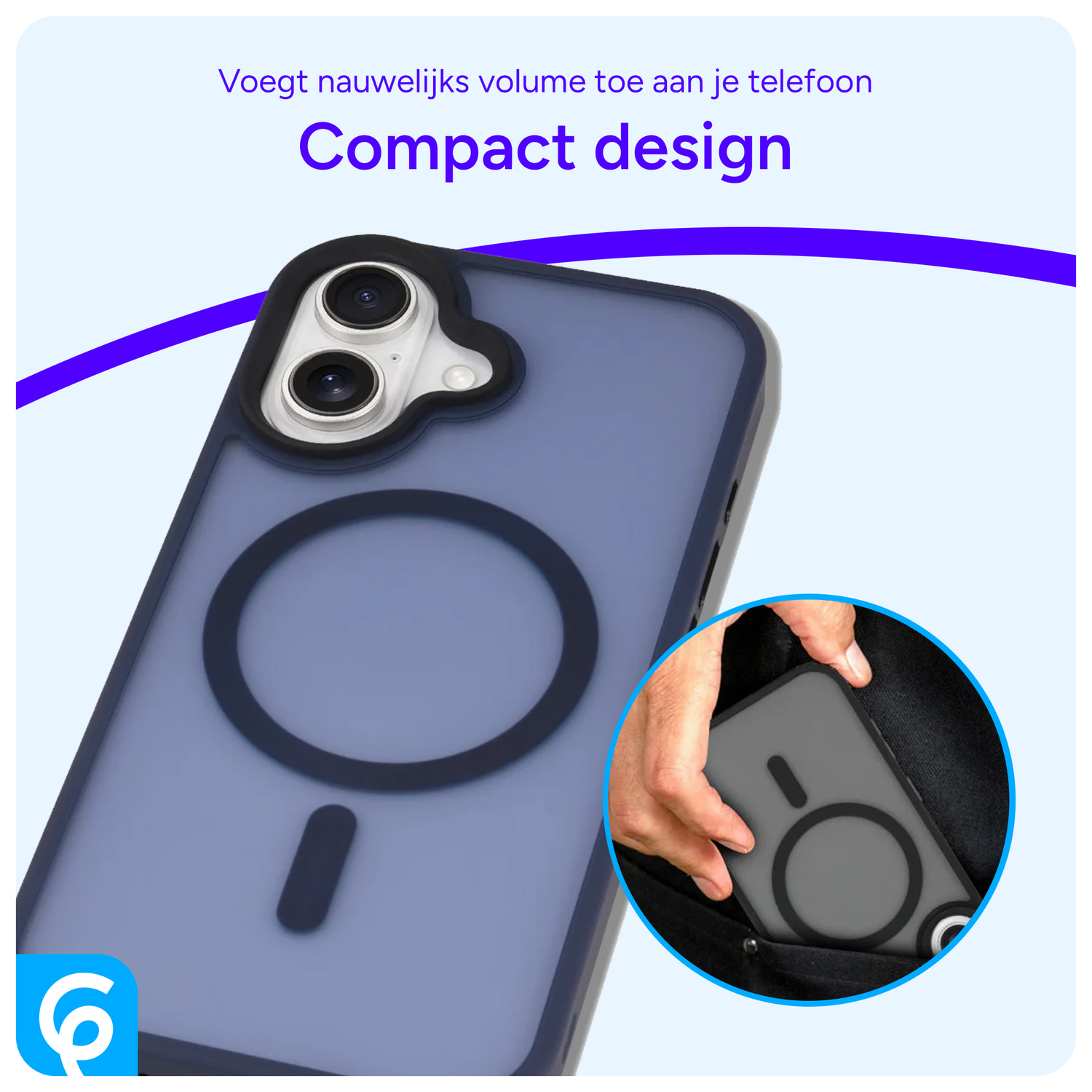 Apple iPhone 16 Hoesje met MagSafe Back Cover Matte Donkerblauw afbeelding 6