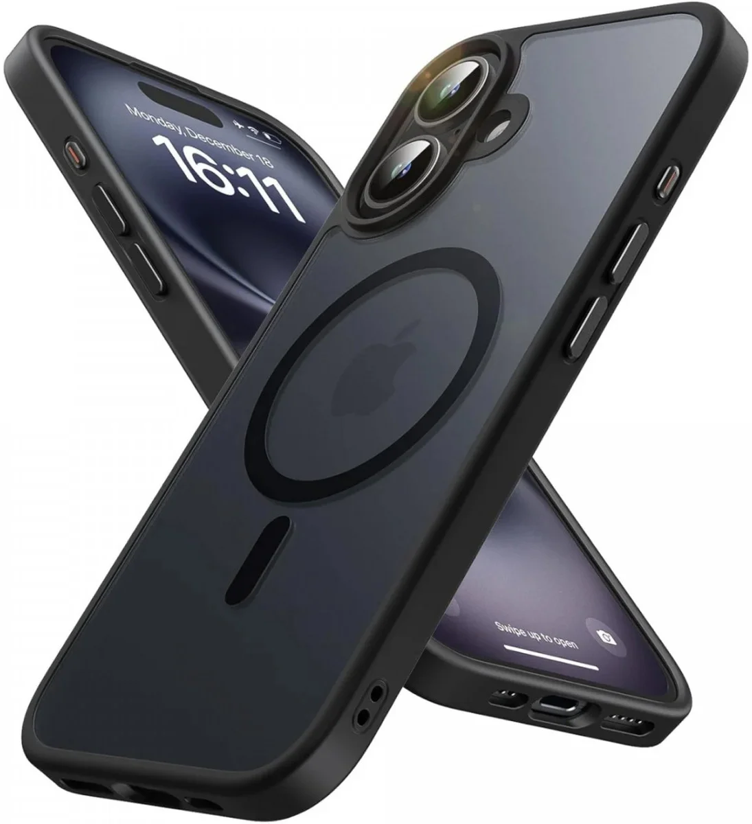 Apple iPhone 16 Hoesje met MagSafe Back Cover Matte Zwart afbeelding 1
