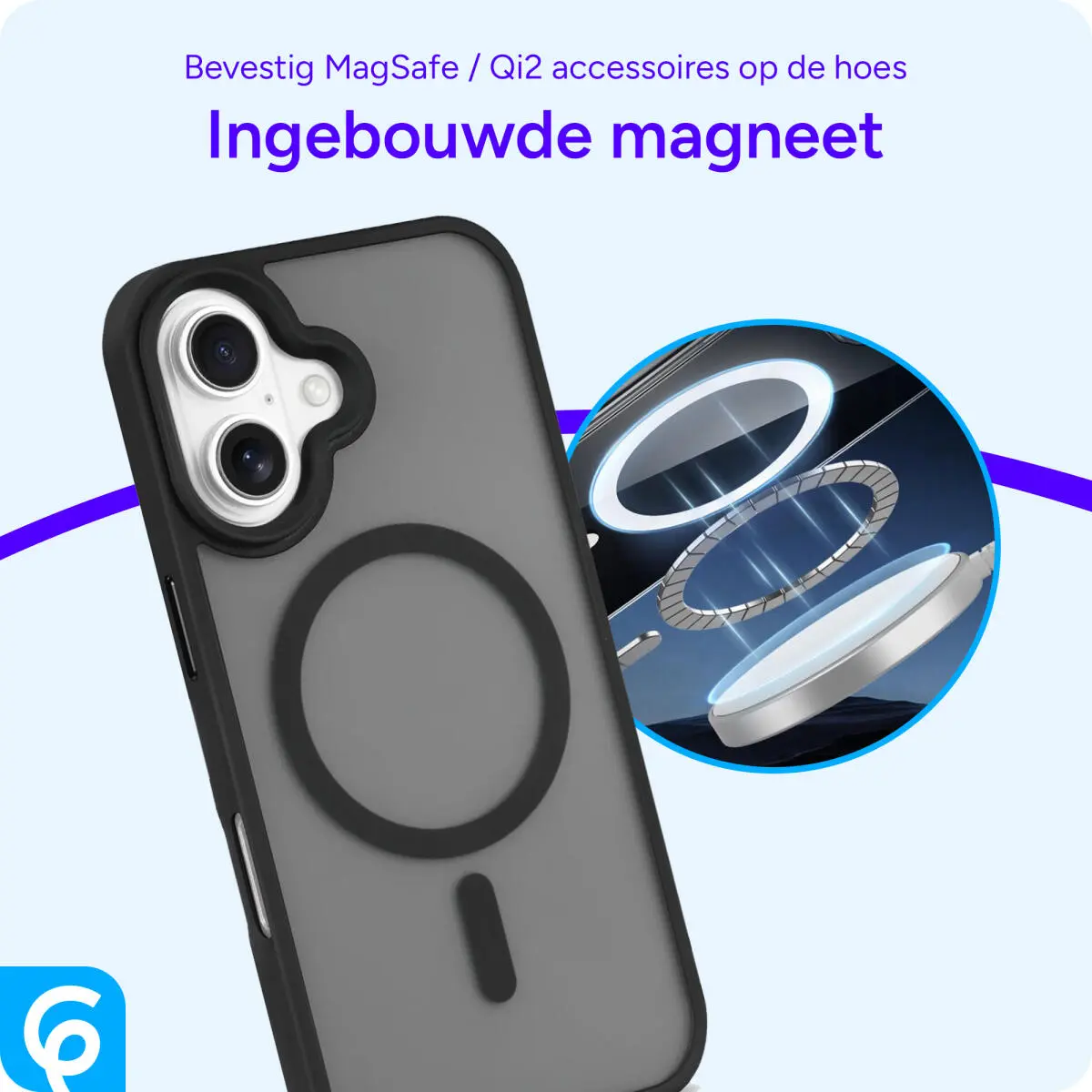 Apple iPhone 16 Hoesje met MagSafe Back Cover Matte Zwart afbeelding 4
