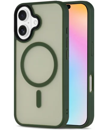 Apple iPhone 16 Hoesje met MagSafe Back Cover Matte Donker Groen Hoesjes