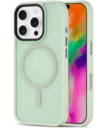 Apple iPhone 16 Pro Hoesje met MagSafe Back Cover Matte Licht Groen Hoesjes