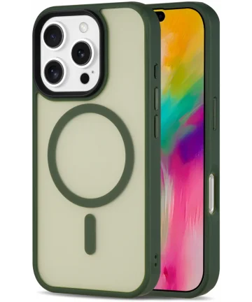 Apple iPhone 16 Pro Max Hoesje met MagSafe Back Cover Matte Donker Groen Hoesjes