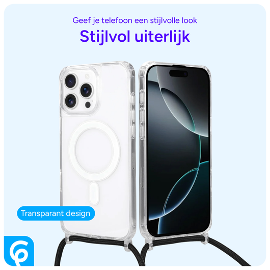 Apple iPhone 16 Pro Hoesje MagSafe Schokbestendig met Koord Transparant afbeelding 2