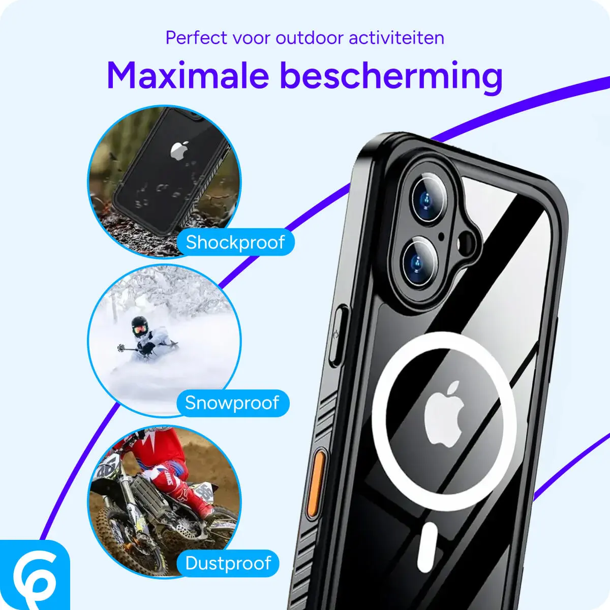 SBG iPhone 16 Hoesje Waterdicht met MagSafe Transparant/Zwart afbeelding 2