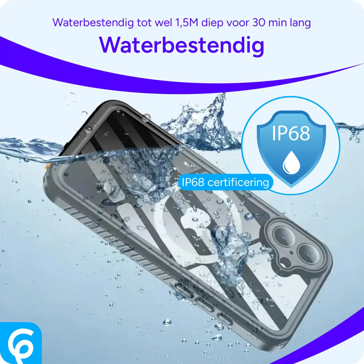 SBG iPhone 16 Hoesje Waterdicht met MagSafe Transparant/Zwart afbeelding 5