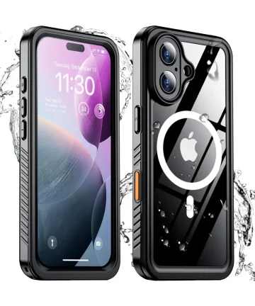 SBG iPhone 16 Plus Hoesje Waterdicht met MagSafe Transparant/Zwart Hoesjes