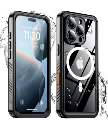 SBG iPhone 16 Pro Hoesje Waterdicht met MagSafe Transparant/Zwart Hoesjes