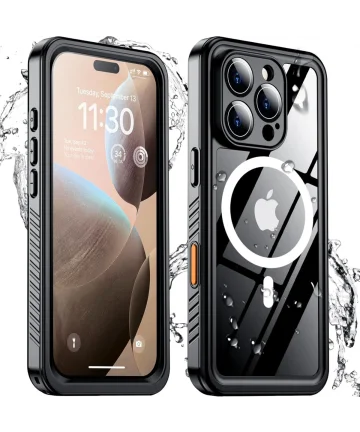 SBG iPhone 16 Pro Max Hoesje Waterdicht met MagSafe Transparant/Zwart Hoesjes