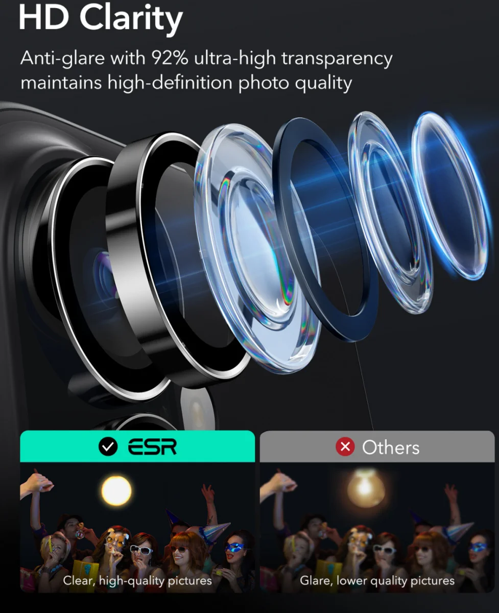 ESR Armorite iPhone 16 / 16 Plus Camera Lens Protector Glas Zwart afbeelding 5