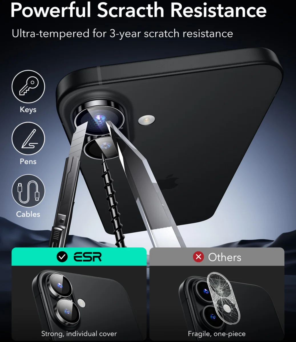 ESR Armorite iPhone 16 / 16 Plus Camera Lens Protector Glas Zwart afbeelding 6