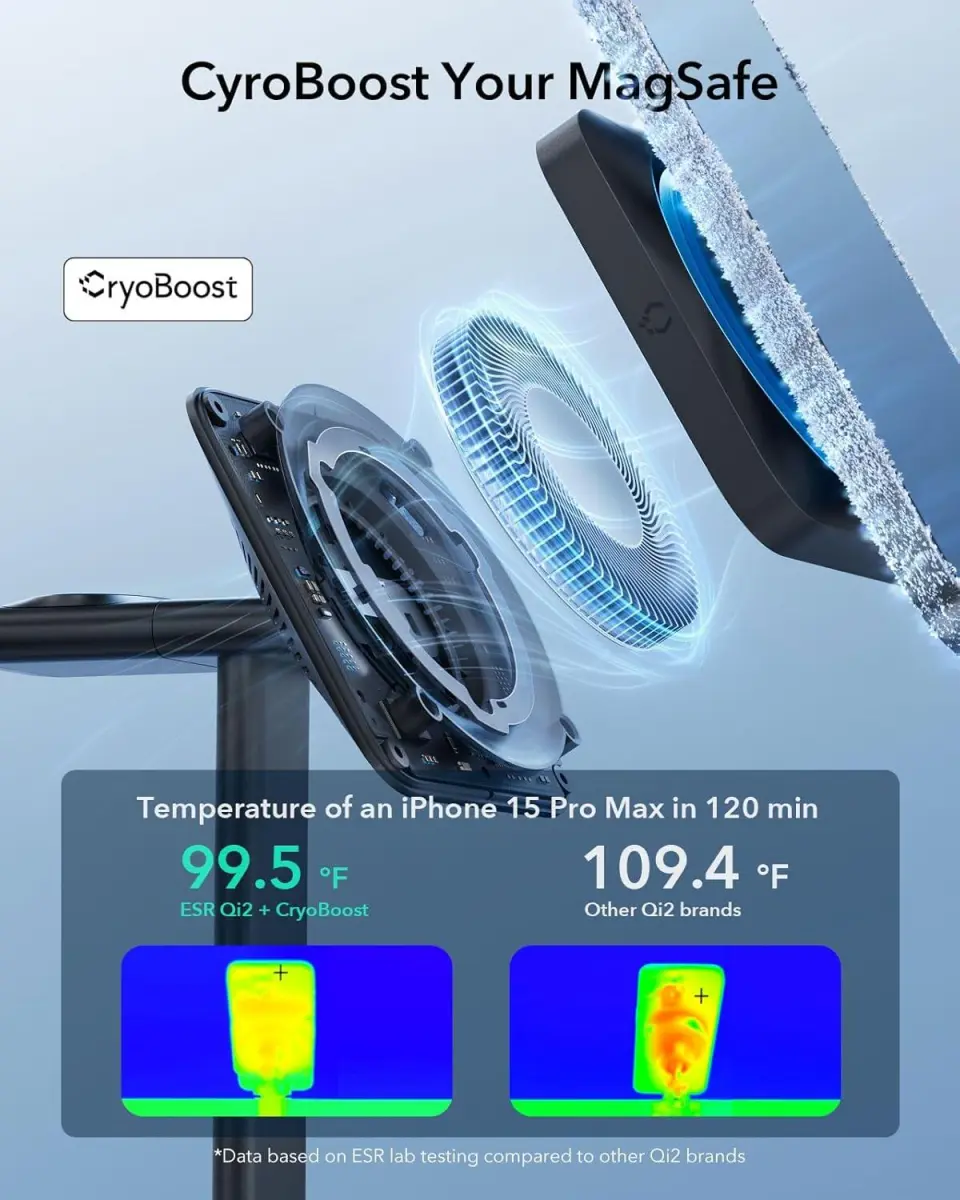 ESR Cryoboost Qi2 3-in-1 Apple Watch Draadloze Oplader EU-Plug Zwart afbeelding 5