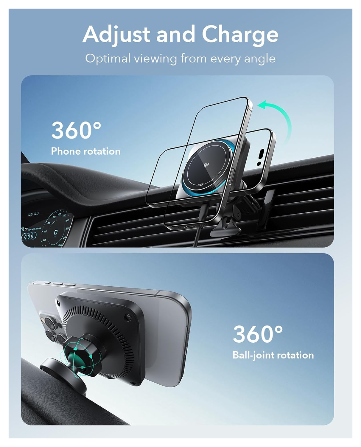 ESR HaloLock Magnetische Dashboard / Ventilatie Autohouder met Opladen Qi2 15W afbeelding 8